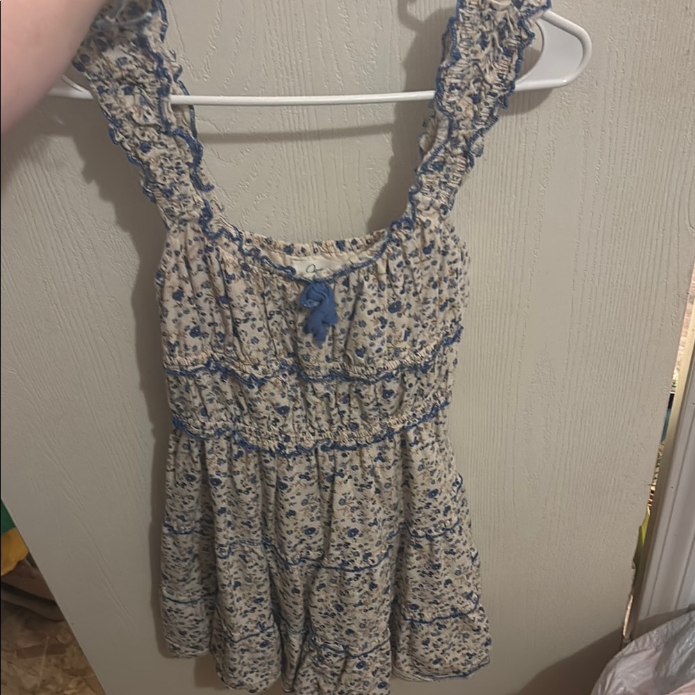 Floral Sleeveless Dress with Blue Accents